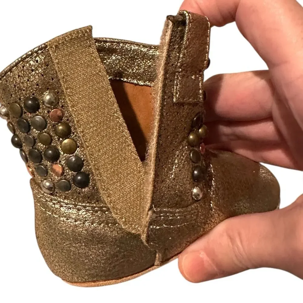 Frye Baby Deborah Studded Boots With Hook and Loop Fasteners, size 3
